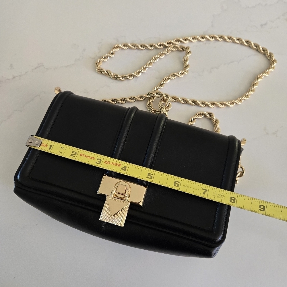 Michael Kors Padlock Chain Crossbody Black Leather Gold Purse Bag - Picture 6 of 9